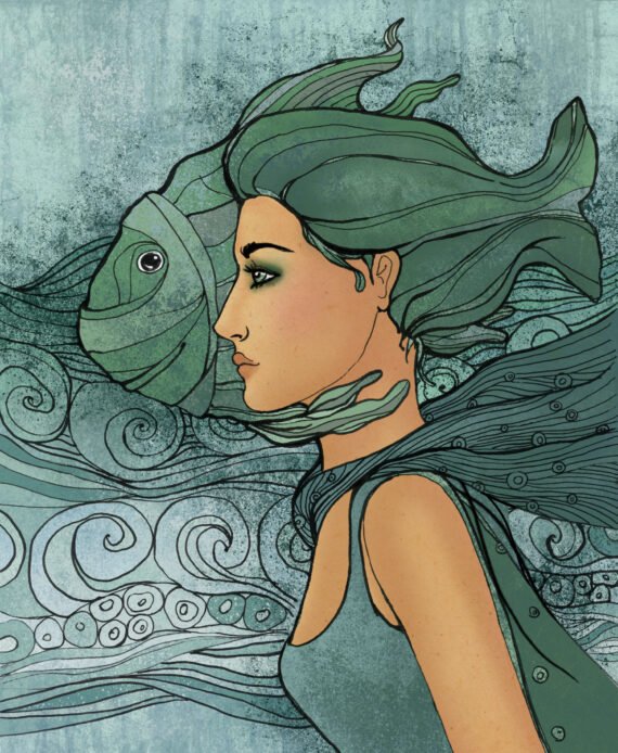 Illustration of pisces astrological sign as a beautiful girl